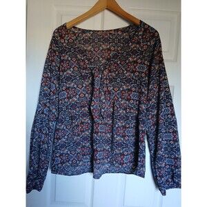 Willow & Root Boho Blouse Size Medium Blue Multicolor Floral Long Sleeve Women's